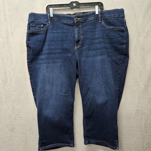 Liz Claiborne 22W Plus Size Jeans Sara Crop High Rise Stretchy Medium Wash Butto - Picture 1 of 8